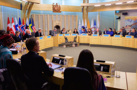 Delegates at the Arctic Council Ministerial Meeting just prior to the United States’s assumption of its chairmanship. Leona Aglukkaq, Canadian minister for the Arctic Council, is seated at the head chair. U.S. Secretary of State John Kerry is two seats to the left. Credit: U.S. Department of State