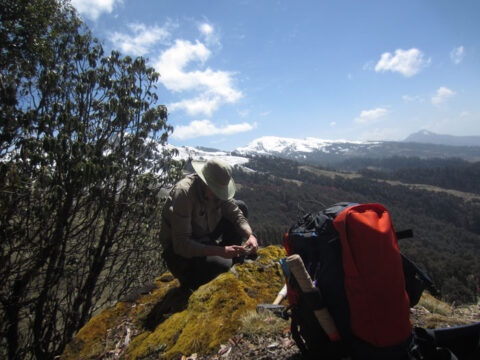 Field assistant Nigel Bocking takes a measurement in western Nepal. Bocking and Renaud Soucy La Roche from Queen’s University in Canada spent a month in Nepal doing field work before the earthquake struck. Credit: Renaud Soucy La Roche