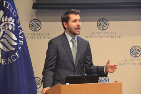 Brian Deese, senior advisor to the president for climate change and other issues, speaking at the launch of the Climate Services for Resilient Development partnership. Credit: Randy Showstack