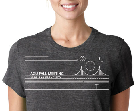 The winning 2014 AGU student T-shirt, pictured here, was designed by Kasey Aderhold. Credit: Pinnacle Promotions