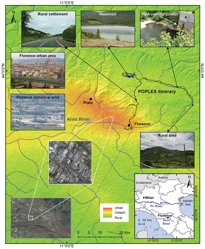 Fig. 2. The POPLEX study covered the central eastern part of the Po Plain, with an extension to Florence in Tuscany (shown here). We plan to use QuikSCAT-DSM observations and field survey in the Florence-Prato Plain to characterize the pattern of newly built-up pockets of urbanization. Credit: NASA Jet Propulsion Lab andCOPY