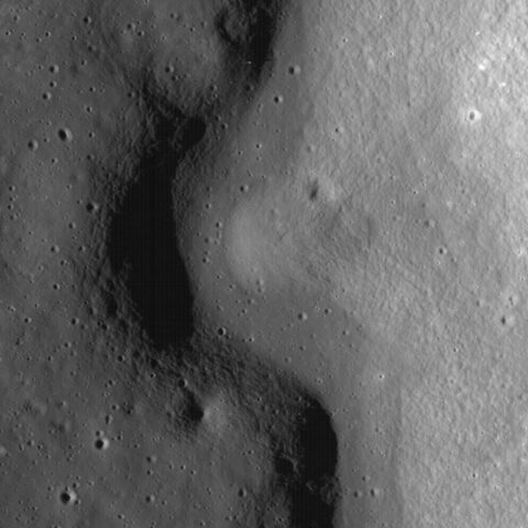 A sinuous channel created by a lava flow on the lunar surface indicates past volcanic activity on the Moon. New experiments suggest that if lunar magmas contained water, they would have lost it quickly upon reaching the surface. Credit: NASA/GSFC/Arizona State University