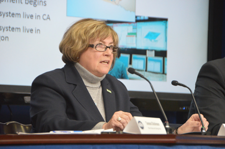 Suzette Kimball, director of the U.S. Geological Survey, spoke at the White House summit on earthquake resilience. Credit: Randy Showstack