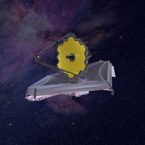 An artist’s rendering of the James Webb Space Telescope deployed in space. The image depicts the design of the observatory current to 2015. Credit: Northrup-Grumman, CC BY-NC-ND 2.0