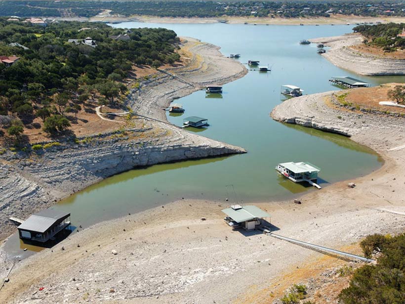 Boat docks near the shores of Lake Travis, near Austin, Texas, during the 2011 drought.
