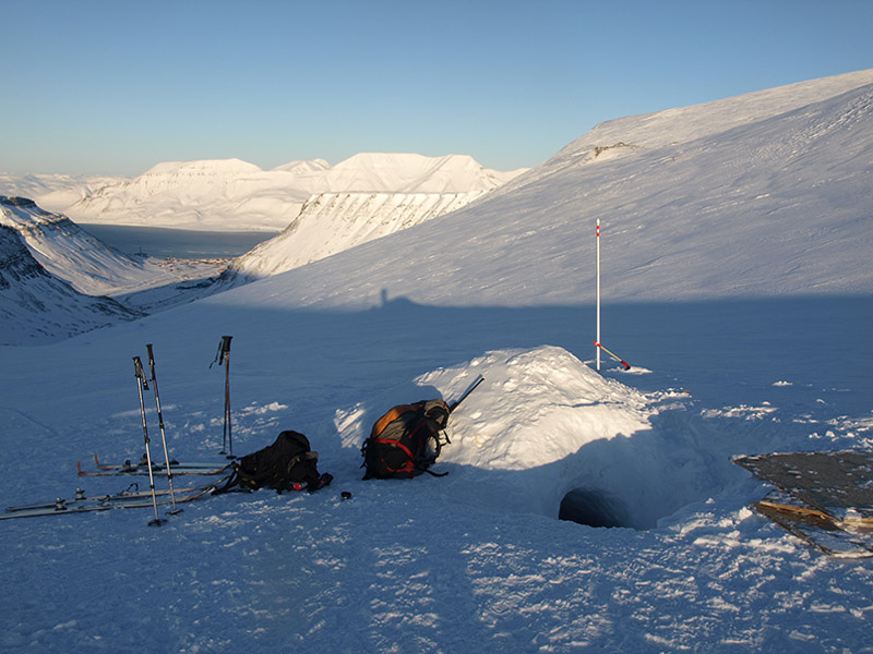 Riverman and her colleagues hike 7 kilometers and then ski for an hour to get to the ice cave’s entrance..