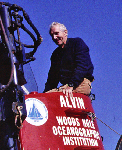 Dick leaving the Alvin research submersible after a dive in 1990.