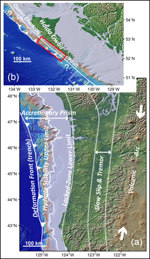 The Cascadia subduction zone off the west coast of the United States and Canada provides examples of questions a subduction zone observatory could address.