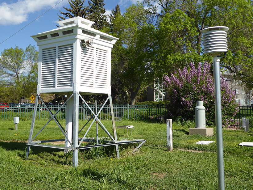 Example of old and new instrument types used across the U.S. by the Cooperative Observer Program to record maximum and minimum daily temperatures.