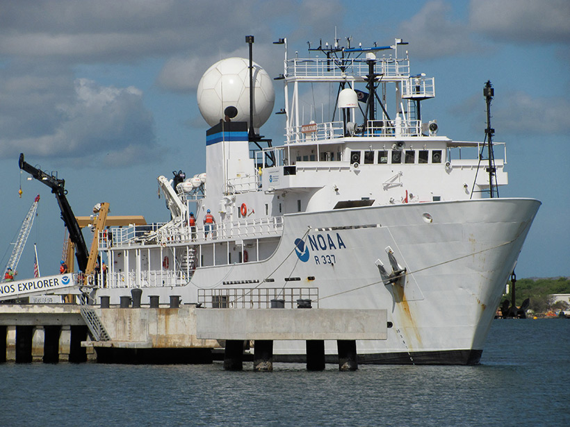 The Okeanos Explorer carries out scientific research of the ocean for NOAA.