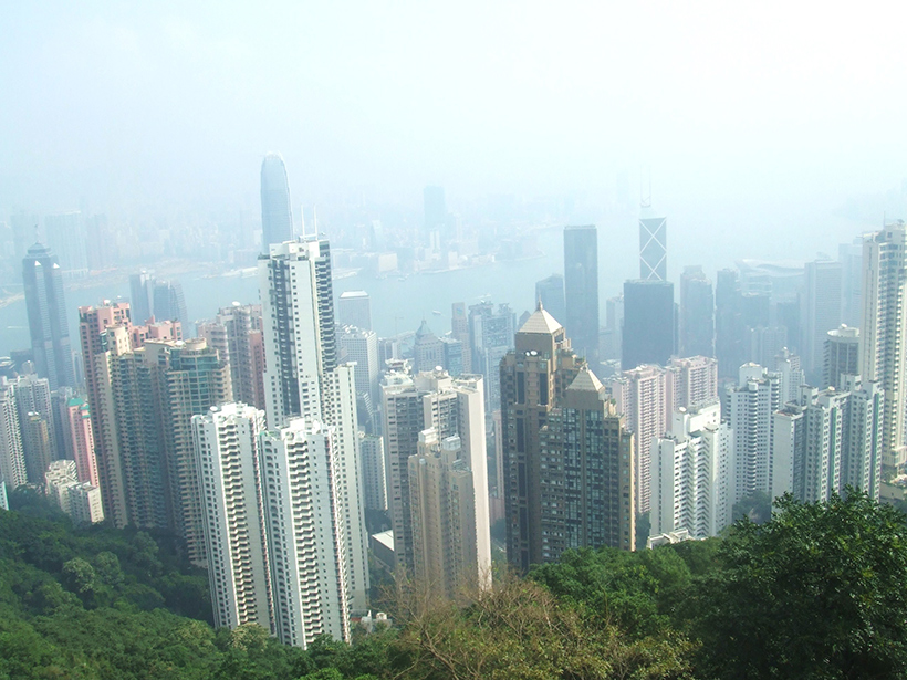 Smog and Hong Kong’s skyline, seen from Victoria Peak.