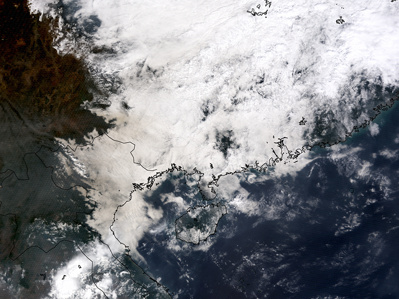 Clouds and smoke over southeastern Asia in March 2015.