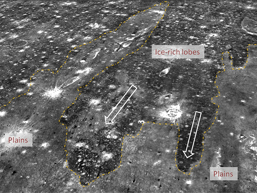 Thermal image showing elevated ice-rich lobes likely deposited by the second of two tsunamis suspected to have inundated Martian shorelines billions of years ago.