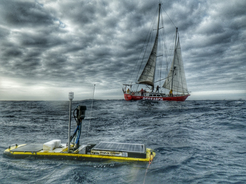 A wave glider takes flux measurements in the southern ocean.