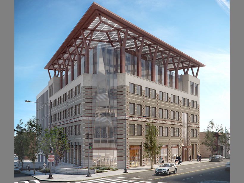 The conceptual design for AGU’s renovated headquarters in Washington, D. C., includes a rooftop solar array.