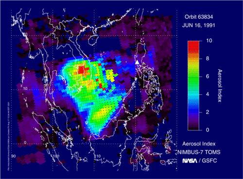 Satellite measurements of aerosol missions from Mount Pinatubo on 16 June 1991.