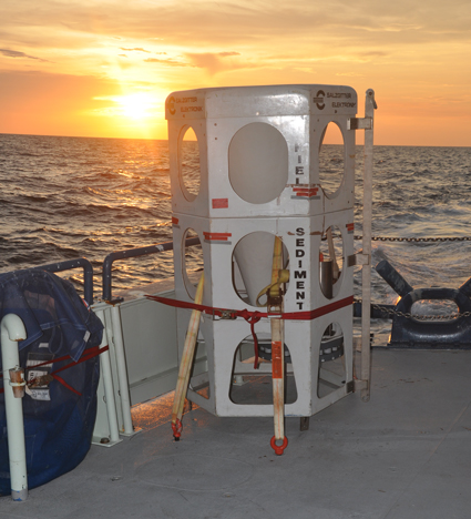 Researchers anchored this funnel-shaped sediment trap above the ocean floor to capture marine snow. Credit: Vernon Asper