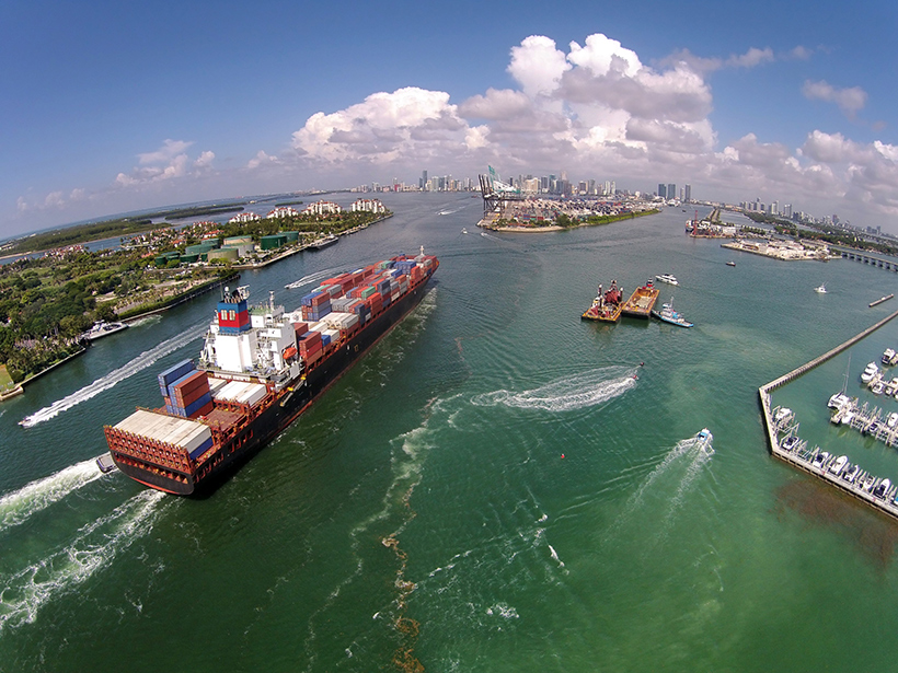 Ship traffic near the port of Miami.