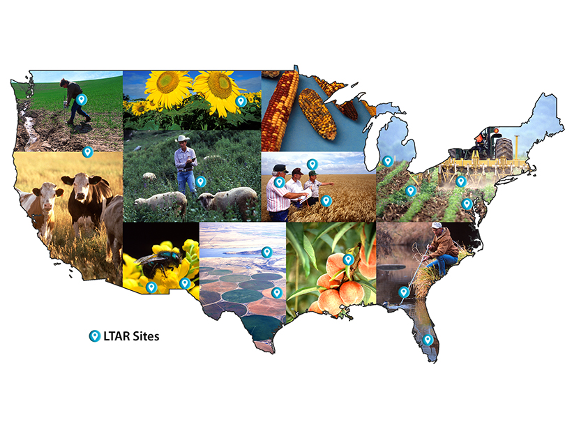 LTAR network site locations in U.S. farm resource regions.