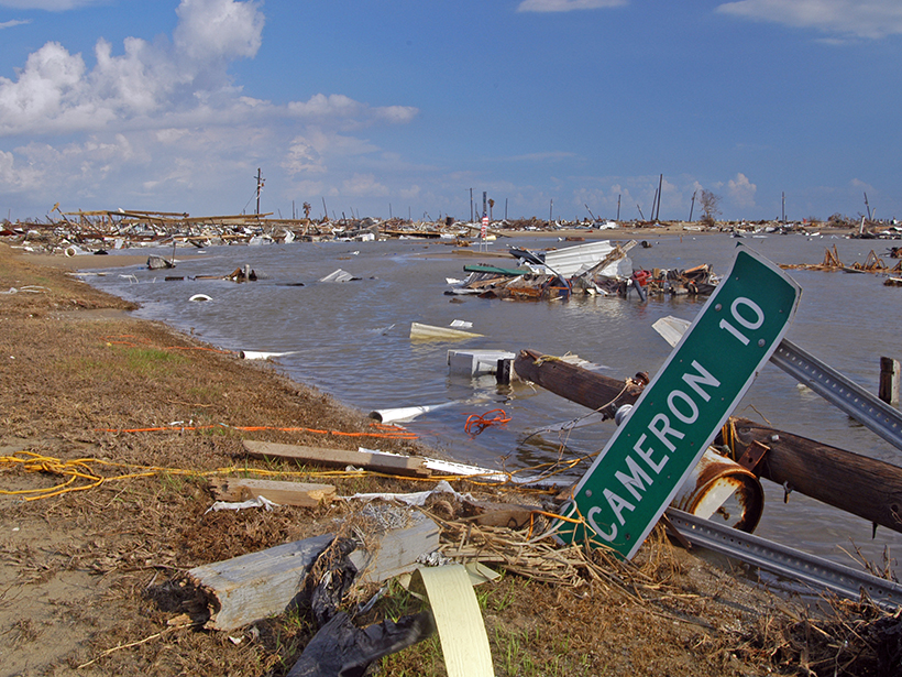 3 October 2005 photo showing the extent of the destruction from Hurricane Rita in Holly Beach, a coastal community of 300 residents in Louisiana’s Cameron Parish.