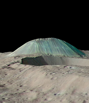 False-color image of Ceres's cryovolcano, Ahuna Mons.