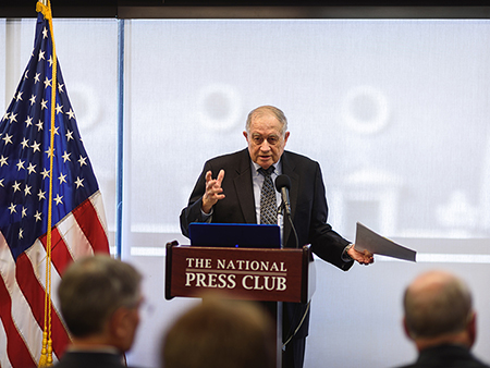 Neal Lane presenting a set of science transition recommendations for the next president at a Washington, D. C. briefing.
