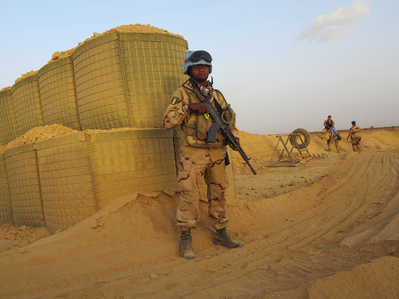 A soldier guards a United Nations peacekeeping base in northern Mali in July 2015.
