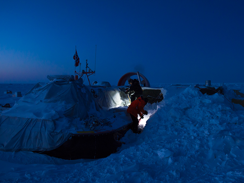 Hovercraft-based Arctic sea ice drift research station in February