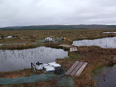 Field instruments making measurements at Cross Lochs peatland, Scotland, U.K.