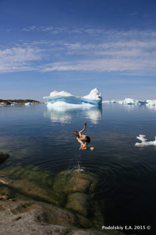 The lead author plunges into uncharted waters of cryoseismology. Credit: Evgeny Podolskiy