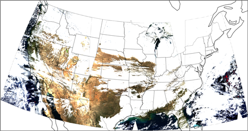 An image of the continental United States on 12 December 2016, which merged more than 100 MODIS satellite images.