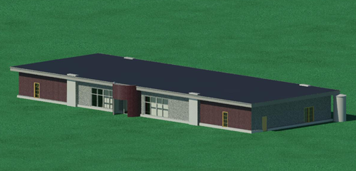 The Midway municipal building design shown in this rendering incorporates many budget-friendly green features.