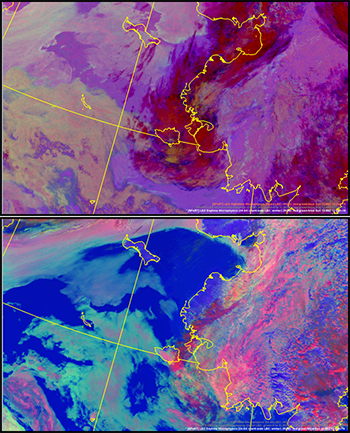 VIIRS data display for nighttime and daytime low clouds and fog over the Bering Sea