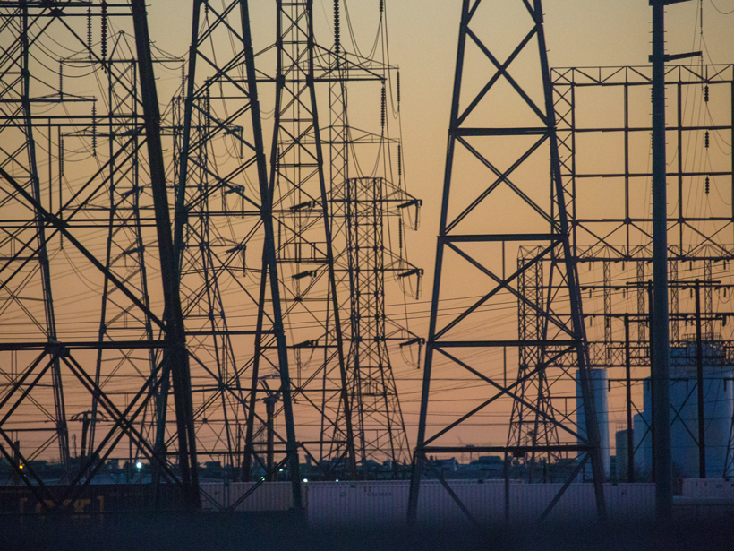 Southern California power lines at sunset.