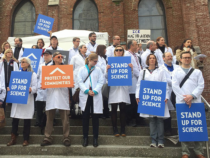 Demonstrators at a rally in San Francisco in December 2016 in support of climate science.