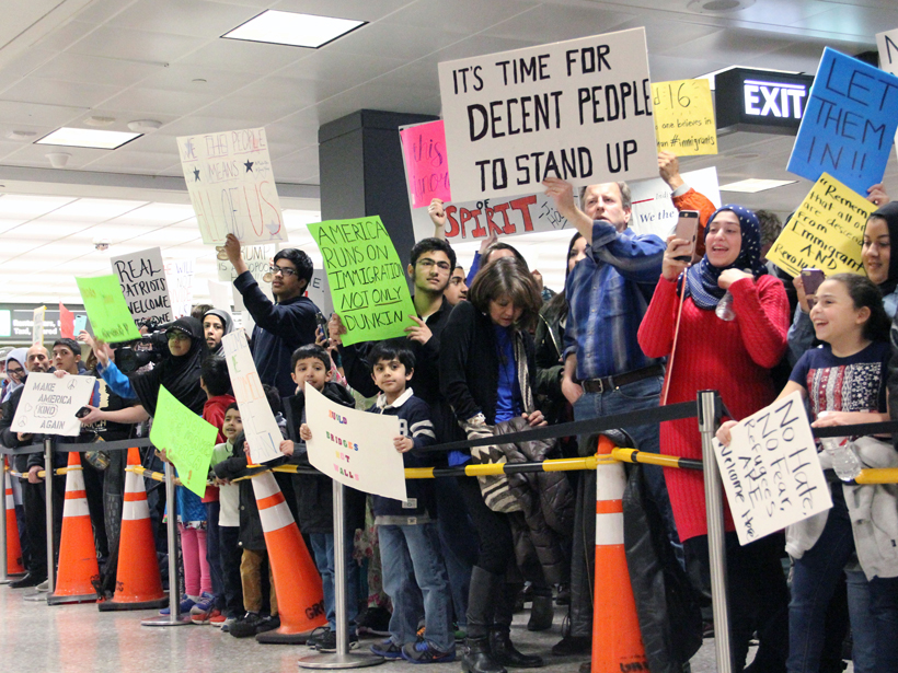 protestors at airport