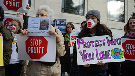 Protesters outside Dirksen Senate Office Building.