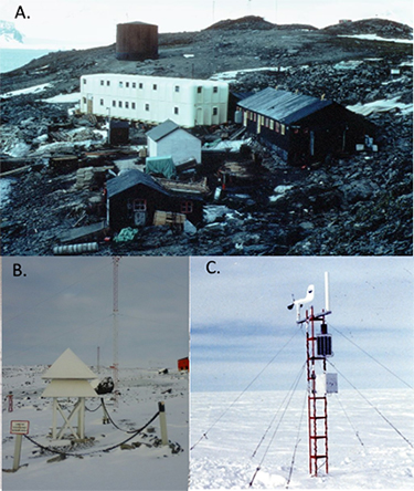 Three stations in Antarctica where extreme high temperatures set records.
