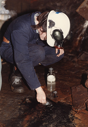 Sampling ancient water in deep mines.