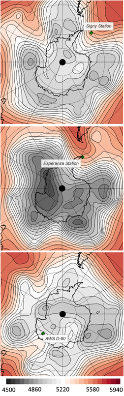 ERA Interim Reanalysis for extreme temperatures recorded at three research stations in Antarctica