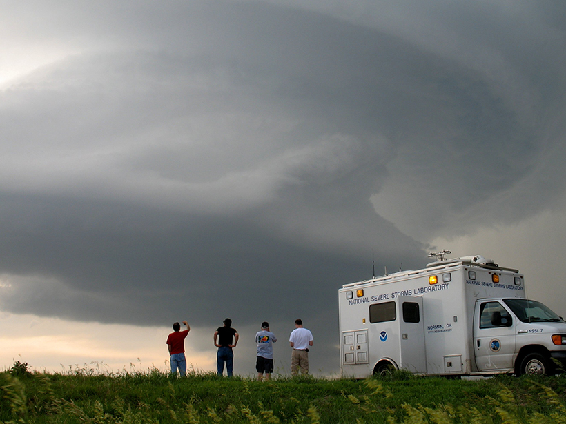 NOAA National Severe Storms Laboratory vehicle in the vicinity of a thunderstorm in Kansas in June 2009