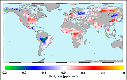 Global trends in atmospheric ammonia from 2002 to 2016.