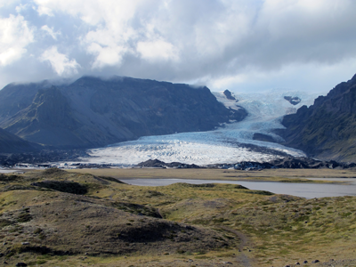 An outlet glacier on Iceland that serves as a Mars polar analogue.