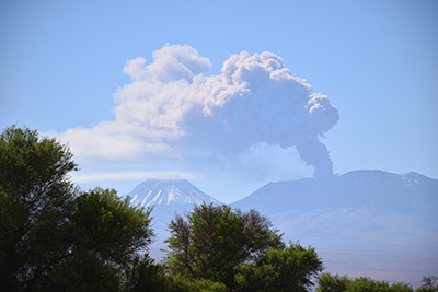 Ash plume from the Lascar volcano, Chile, October 2015.