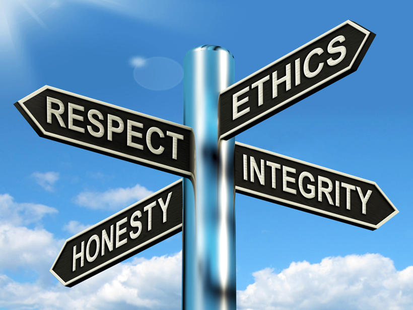 Signpost: respect, ethics, integrity, honesty