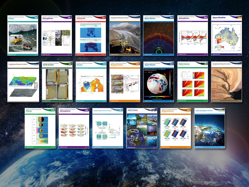 Recent covers of some of the 20 journals that AGU currently publishes.