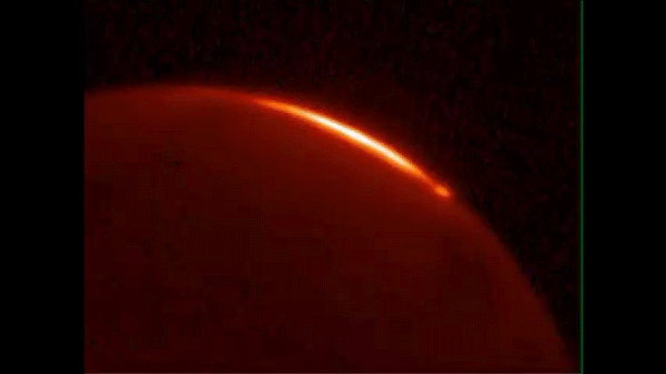 Jupiter’s aurora is offset from the magnetic pole, so that it rotates into and out of view.