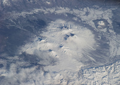 The Klyuchevskoy volcanic group in northeastern Russia, as seen from the International Space Station.