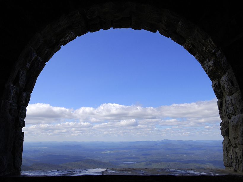A view of New York State’s Adirondack Park from a visitor’s center on Whiteface Mountain.