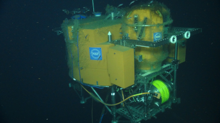 Biofouling such as algae growing on an array at Juan de Fuca Ridge’s Axial Seamount could prevent sensors from reading data.